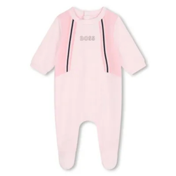 BOSS Velour Logo Footed Sleeper Footies Pajamas 6 Months - Pale Pink - Picture 1 of 9